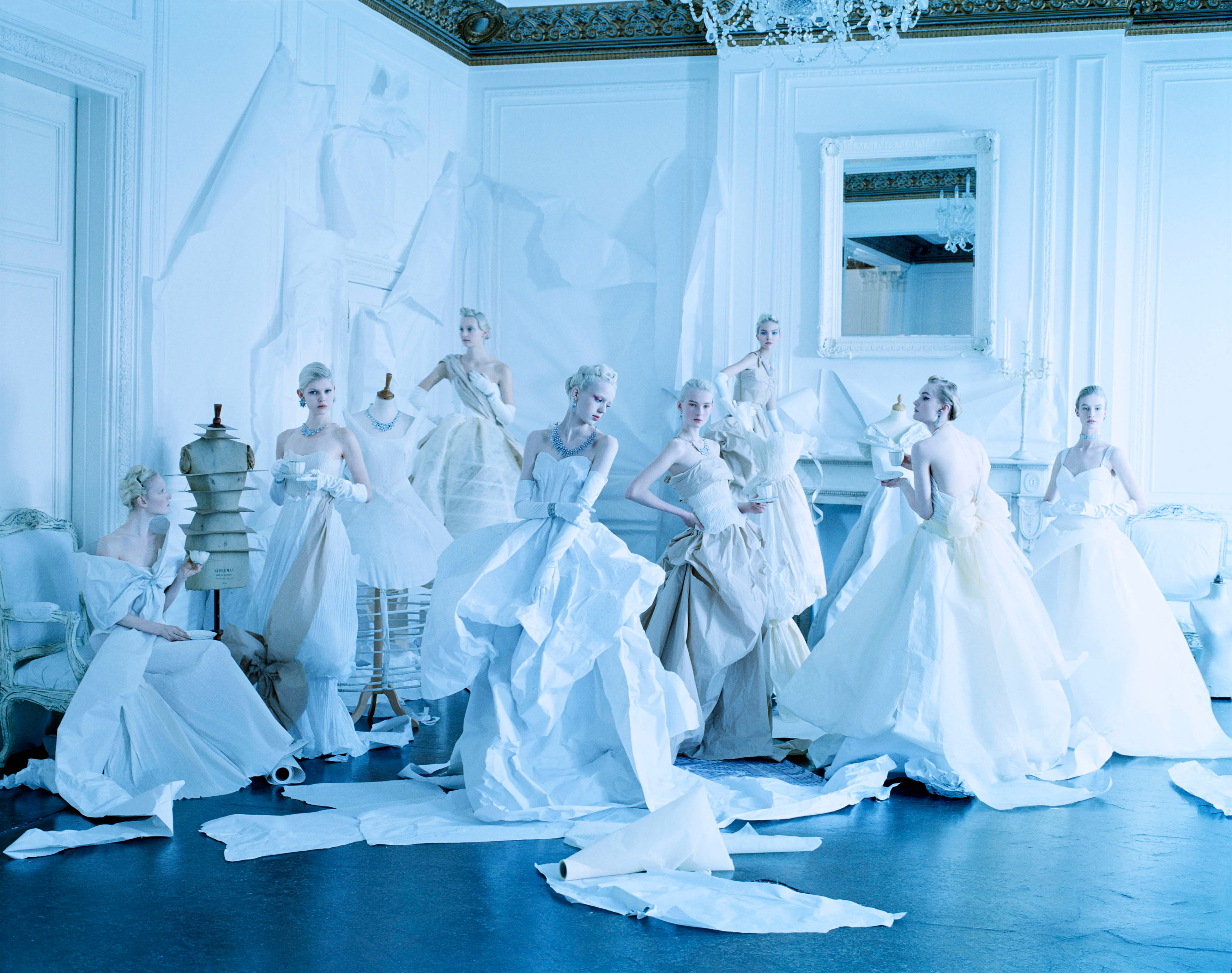 Tim Walker, Eight Models in Paper Dresses After Cecil Beaton, London, 2014. © Tim Walker